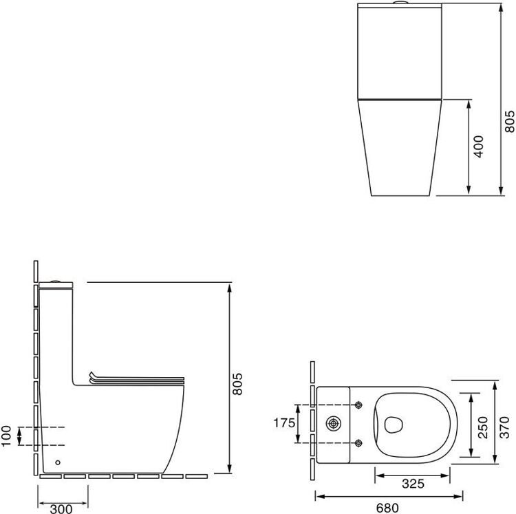 Унитаз моноблок напольный SantiLine SL-5011SM-BD безободковый, с микролифтом, встроенный смеситель