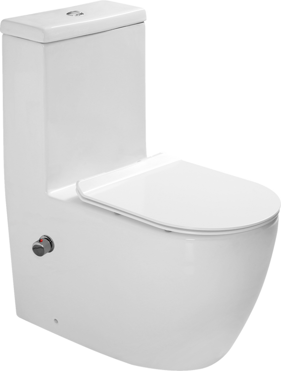 Унитаз моноблок напольный SantiLine SL-5011SM-BD безободковый, с микролифтом, встроенный смеситель