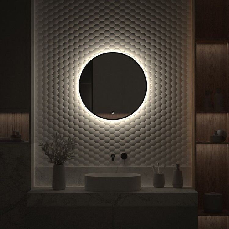 Зеркало круглое Defesto Aura DF 2984S 70x70, с нейтральной подсветкой, сенсорный выключатель, черное