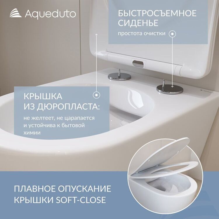 Унитаз подвесной Aqueduto Ovo OVO0110 безободковый, с микролифтом, белый глянцевый