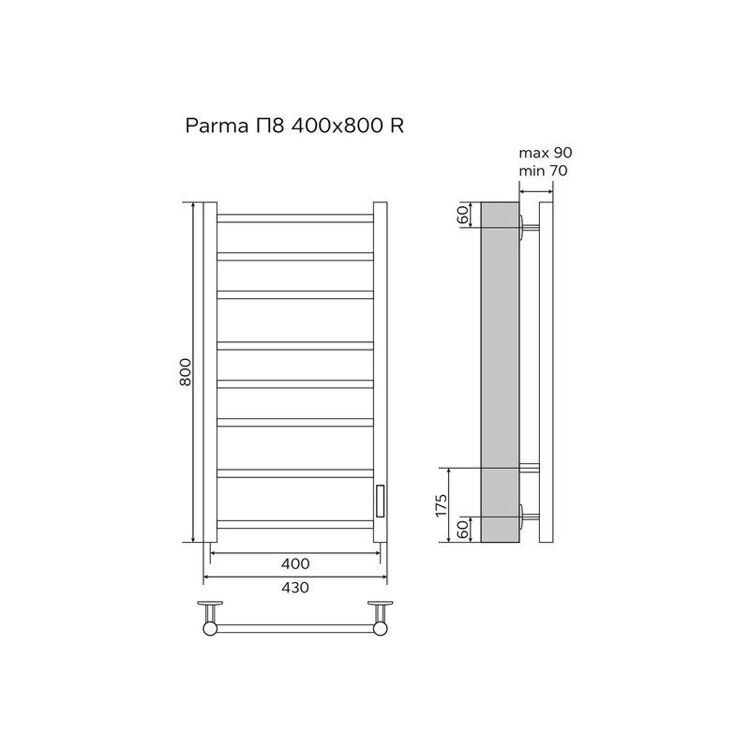Полотенцесушитель электрический Azario PARMA 400/800 белый (AZ10848W)